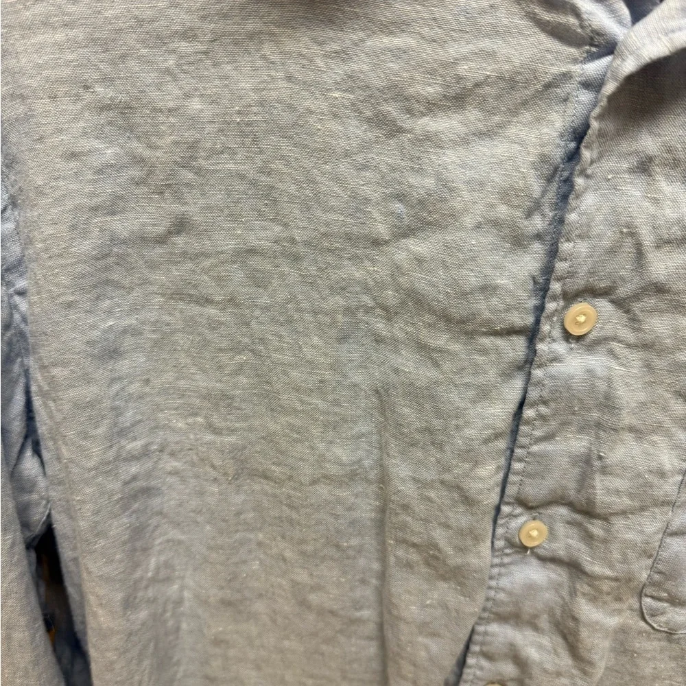 UNIQLO 100% Linen Light Blue Button Down Long Sleeve Shirt W/Front Pocket Sz L